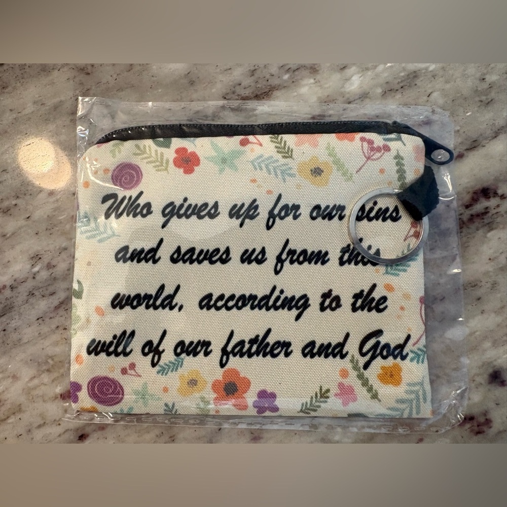 CHANGE PURSE & KEY RING | floral design with inspirational quote - Picture 5 of 7